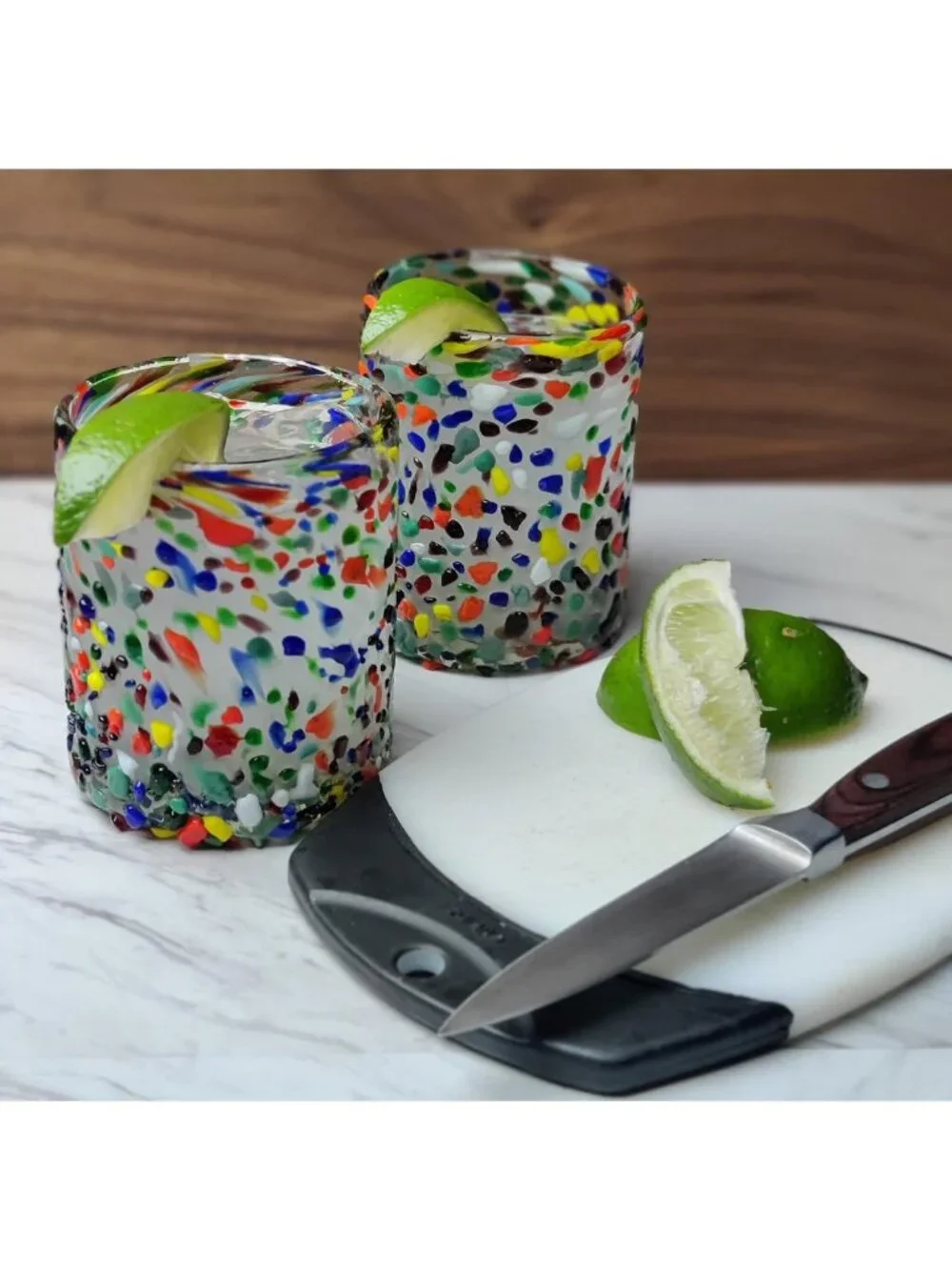 Colorful Hand Blown Mexican Tumbler Glasses – Set of 6 Confetti Drinkware (10
